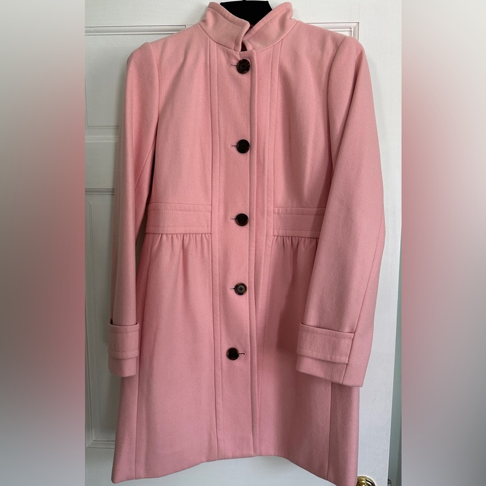 JCrew Factory Women's Pink Button Up Wool Blend Pea Coat Size 8.